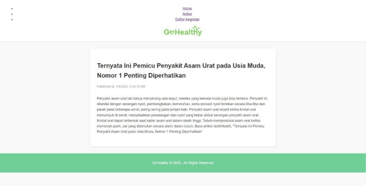 GoHealthy article page showing a health article about gout in young adults