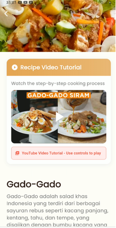 TasteCraft recipe page for Gado-Gado with a video tutorial and the start of the description